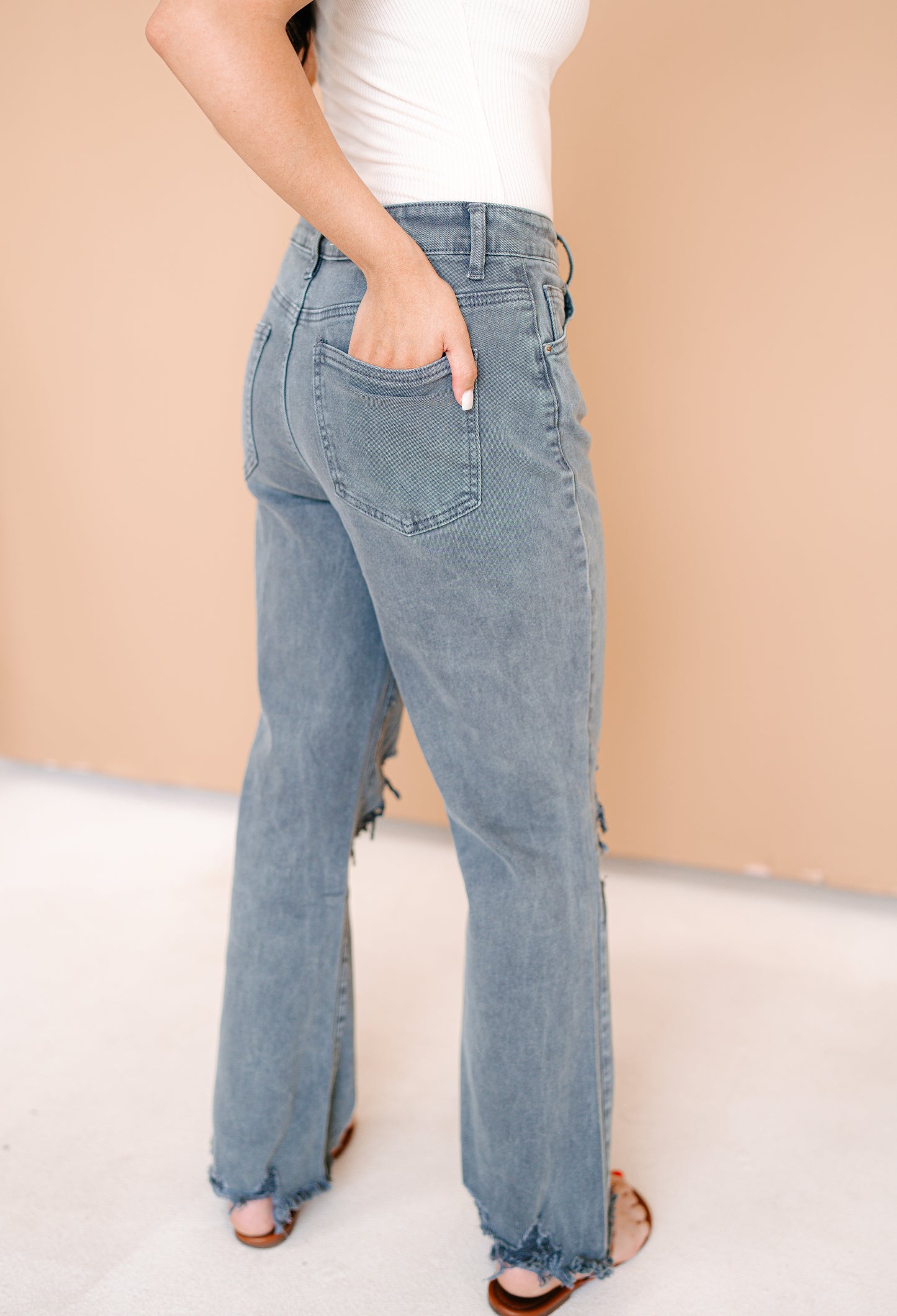 High Waist Distressed Straight Pants