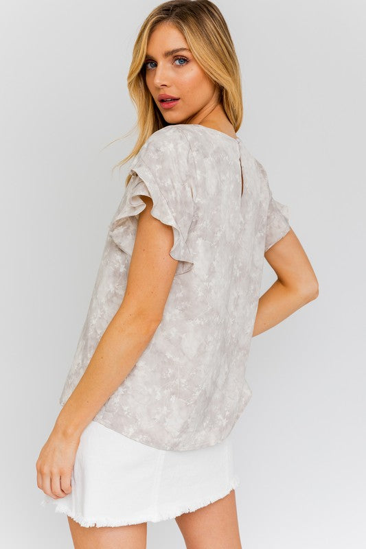 Sophisticated Ruffle Sleeve Print Top