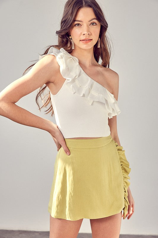 Elegant One Shoulder Ruffle Top