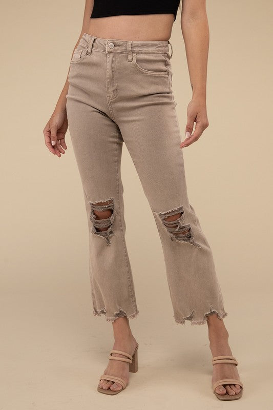 High Waist Distressed Straight Pants