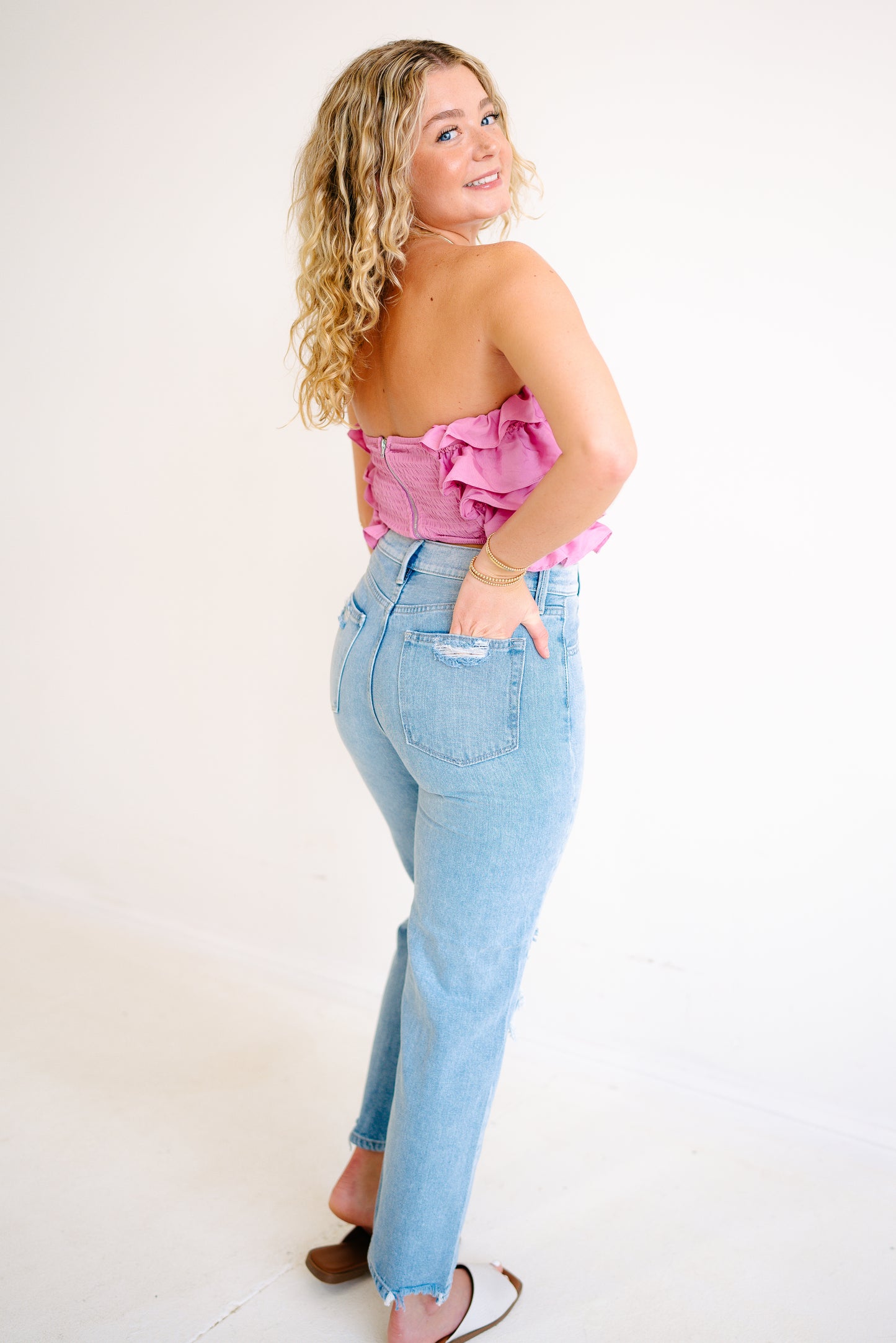 High Waist Light Distressed Denim