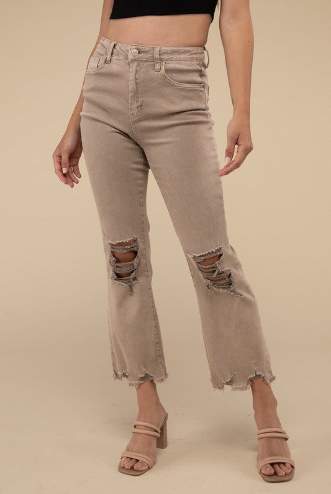 High Waist Distressed Straight Pants