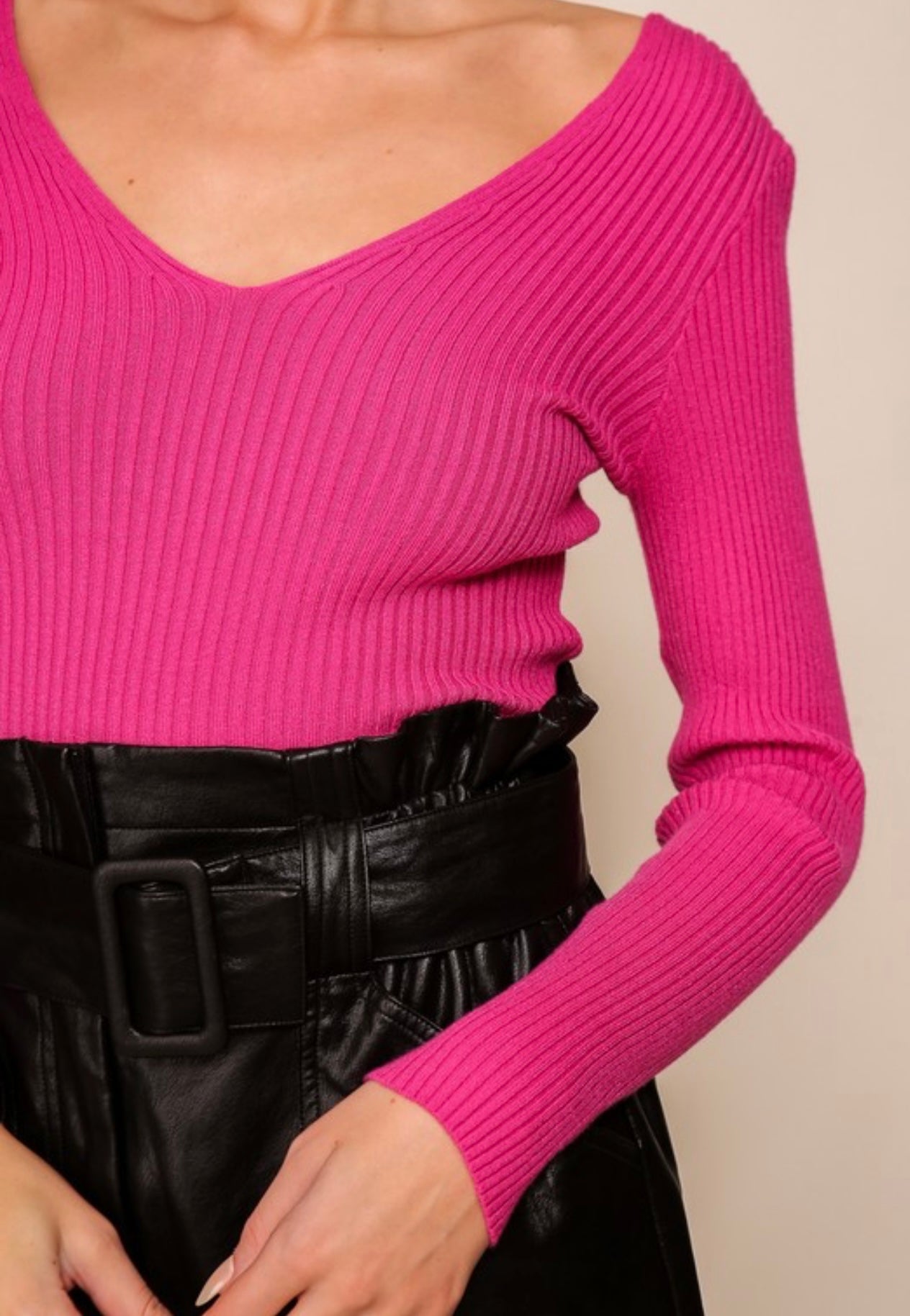 Magenta Ribbed Sweater Top