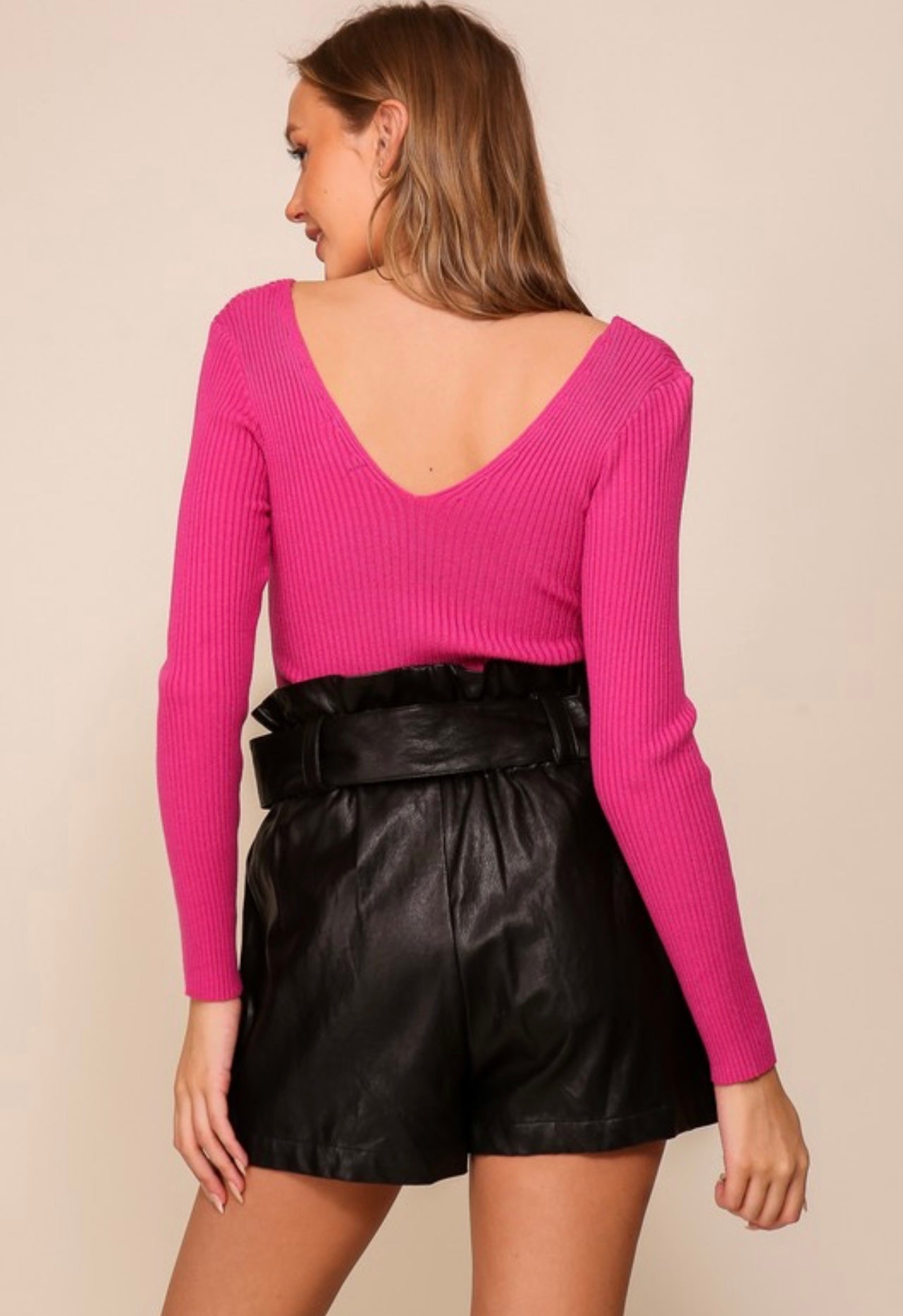 Magenta Ribbed Sweater Top